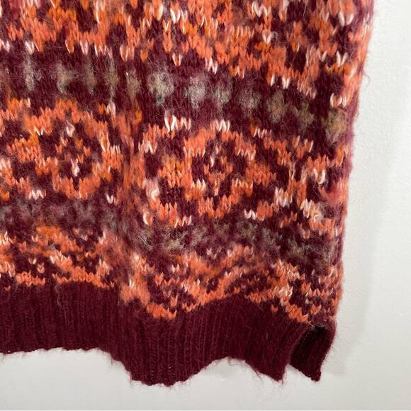 Free People Snow Bunny Maroon Orange Wool Alpaca Fair Isle Sweater Small - Picture 4 of 13